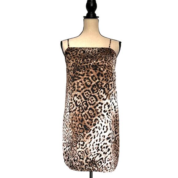 Re:Named Leopard Slip Dress Size S Mini Brown Black Spaghetti Straps New Safari - Picture 1 of 12
